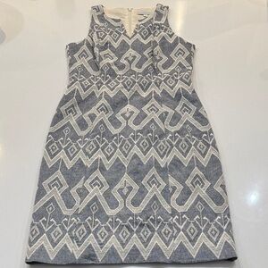 Katherine Kelly Elegant Gray Patterned Dress. Cotton/linen blend size 4